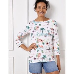 Talbots Scenic Beach Bateau Neck Tee Medium Petite‎ MP 3/4 Sleeve